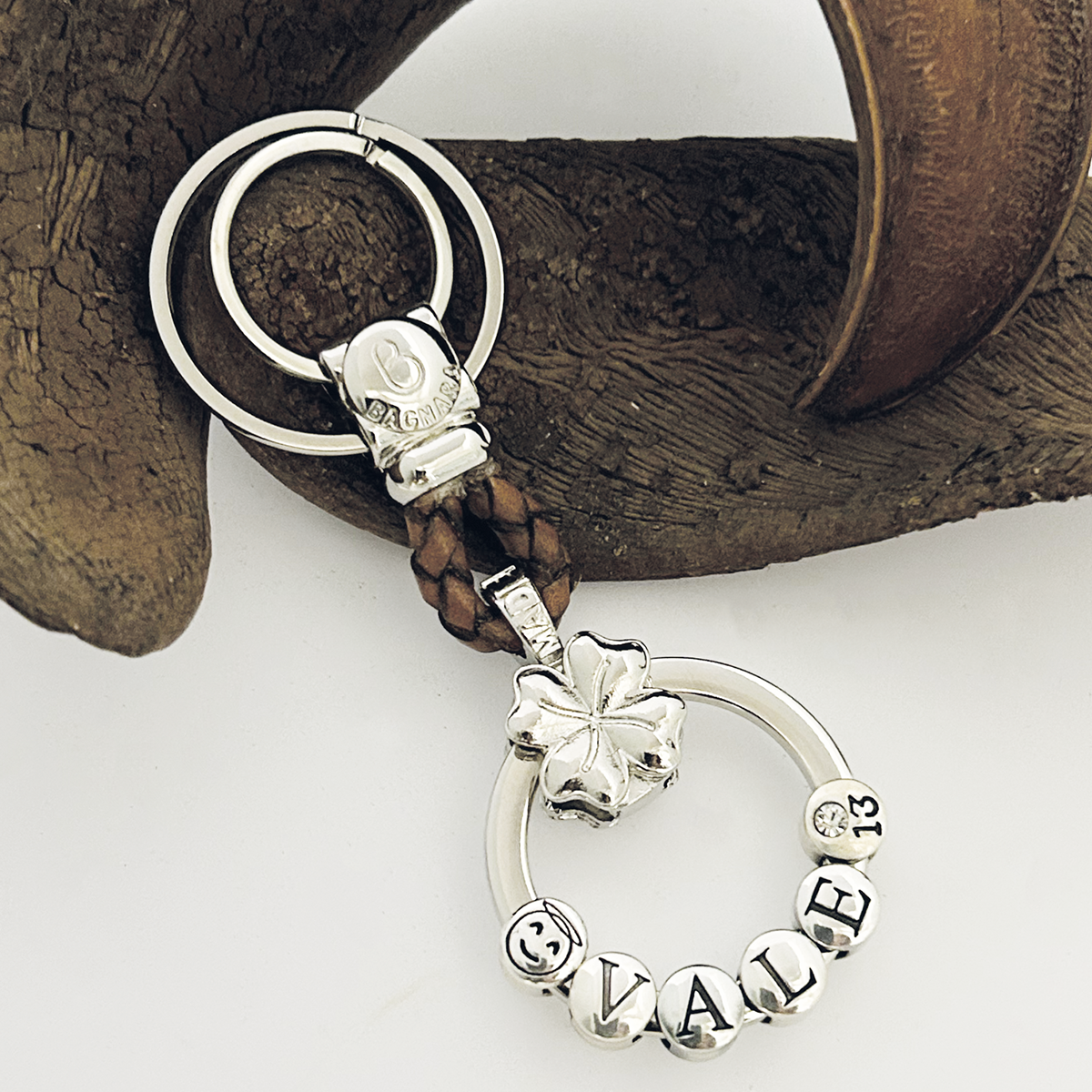 Portachiavi 3D Personalizzabile in pelle Quadrifoglio