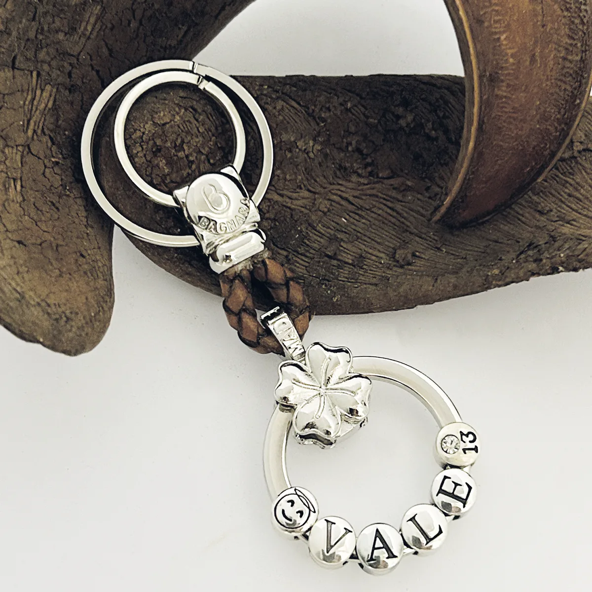 Portachiavi 3D Personalizzabile in pelle Quadrifoglio