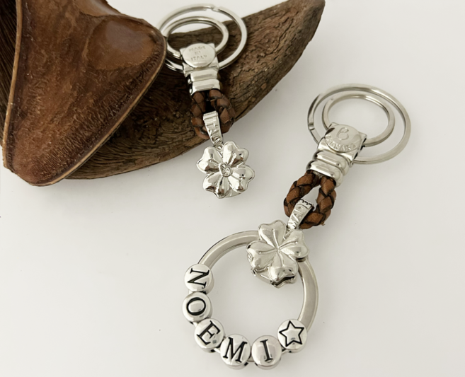 Portachiavi 3D Personalizzabile in pelle Quadrifoglio